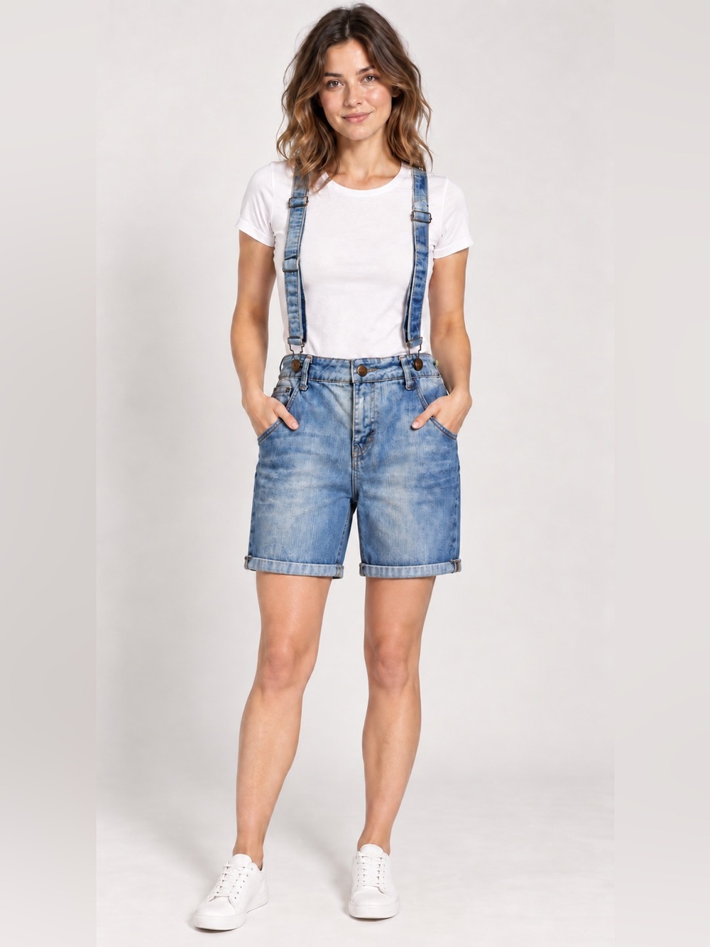 Adam Levine Size 7/8 Blue Denim Suspender Bermuda Shorts